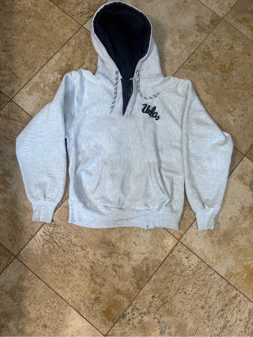 MV Sport Light Gray Pullover Hoodie with Navy Lining